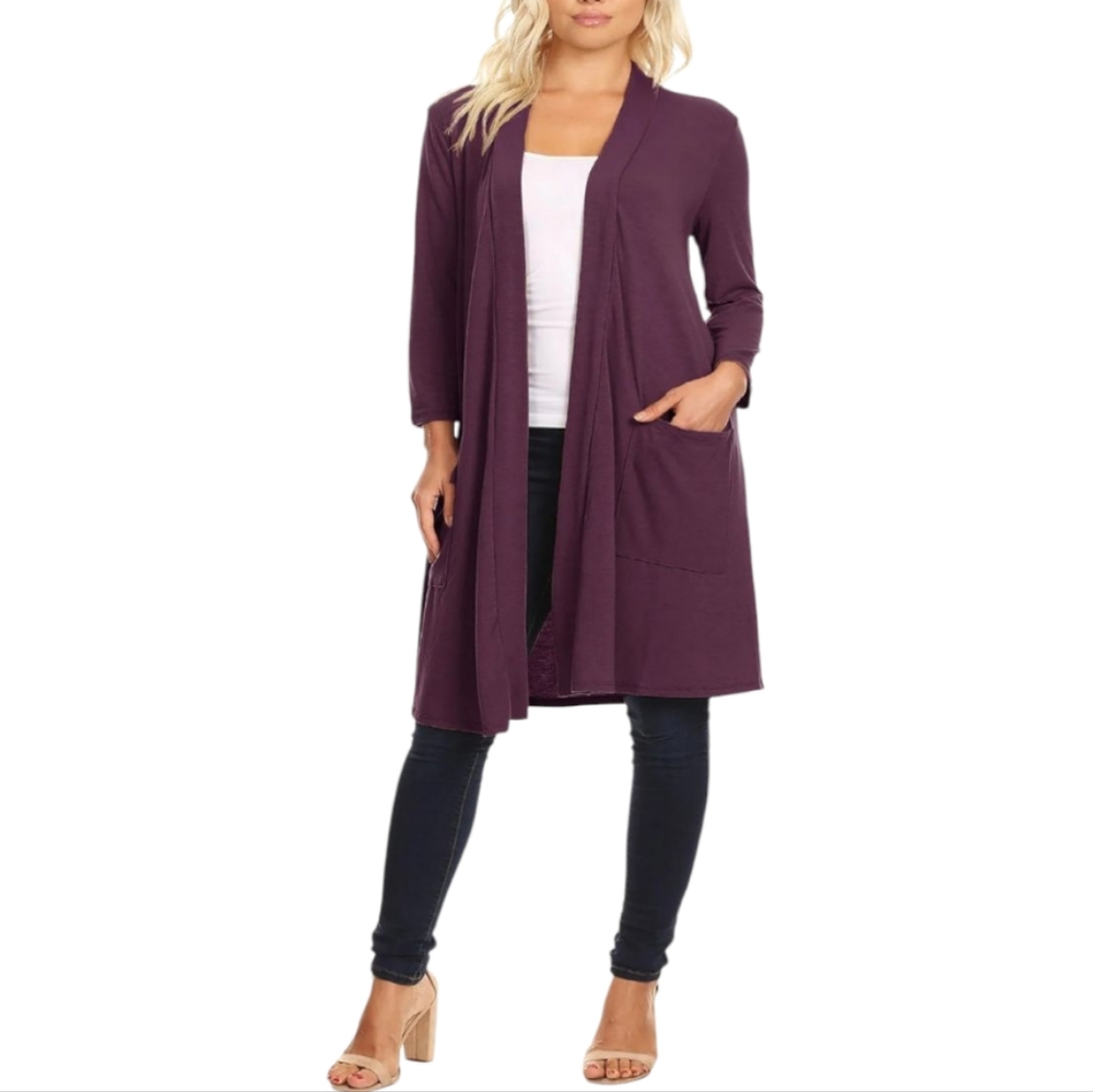 Magaschoni Women's Purple Open Front Cardigan‎ Pockets Plus Size 2X New